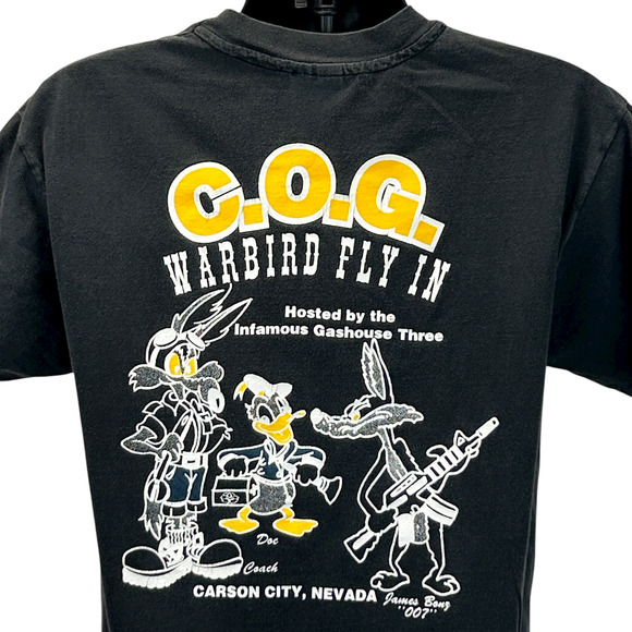 Vintage 90s COG T-28 Warbird Fly In T Shirt Carson City USAF Black Tee L Large - Picture 1 of 8